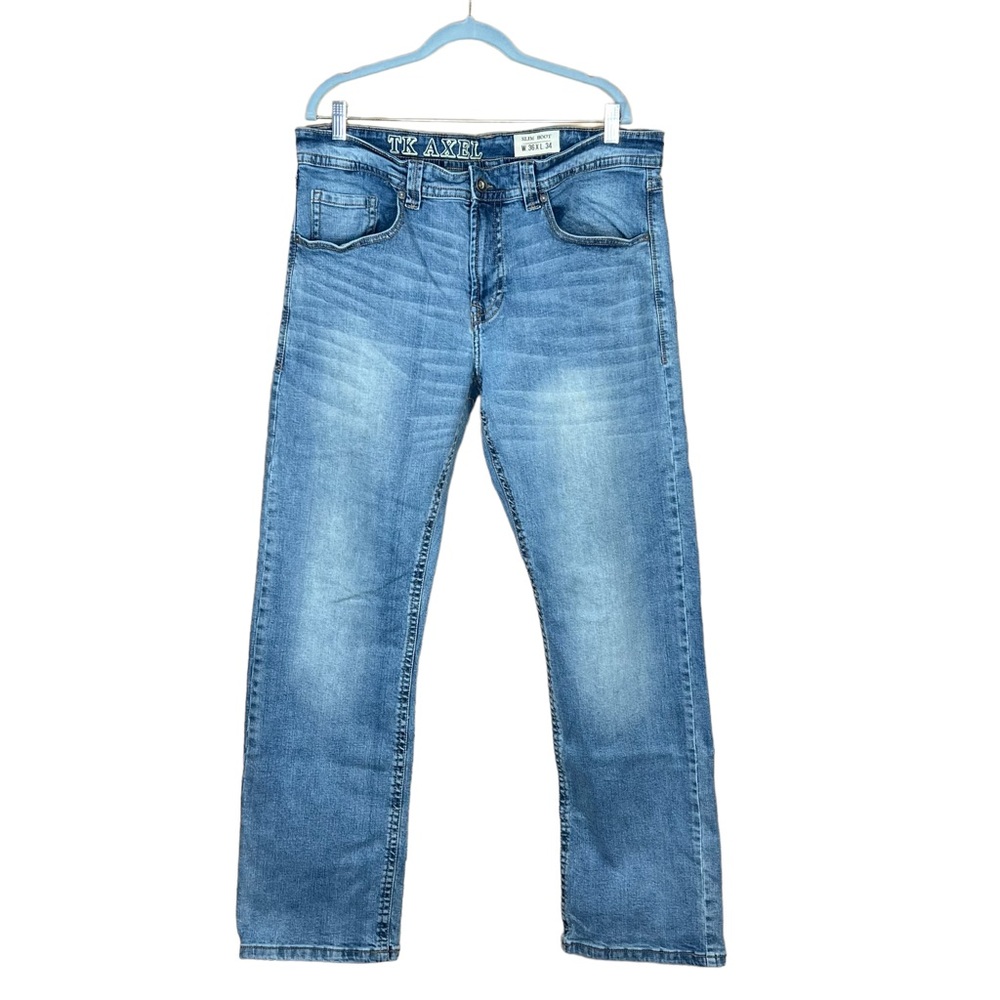 TK AXEL Men’s Slim Boot Medium Wash Jeans With Double Back Pockets 36” X 34”